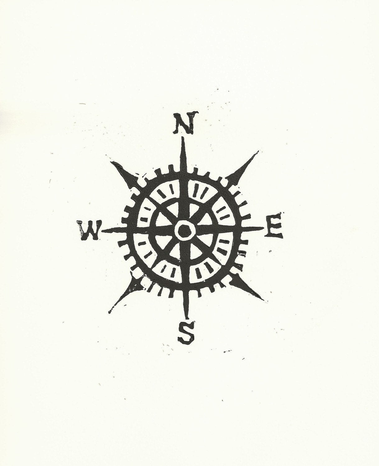 LINOCUT - Compass - Hand-pressed linoleum block print (8x10in)