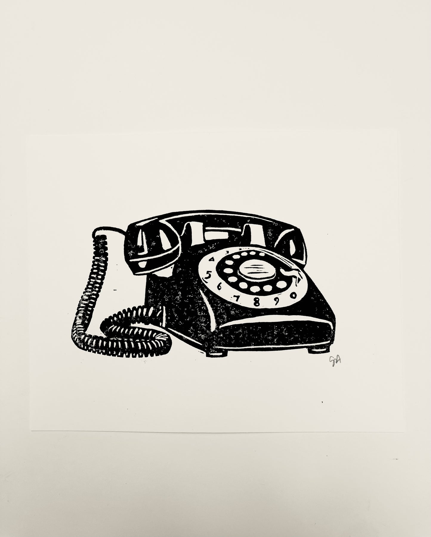 Rotary phone - Linocut print (8x10in)
