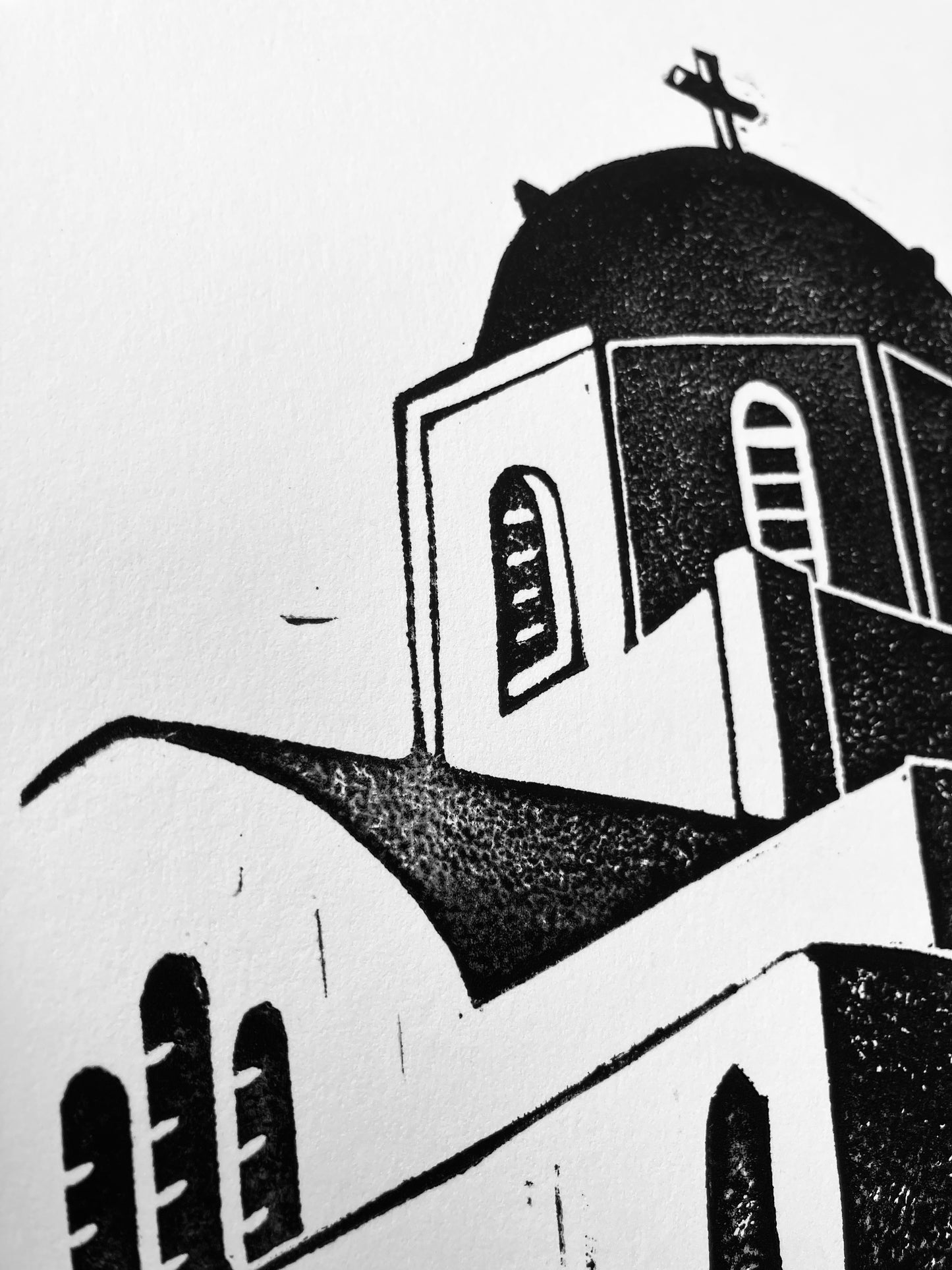 Santorini Greece - Linocut print (8x10in)