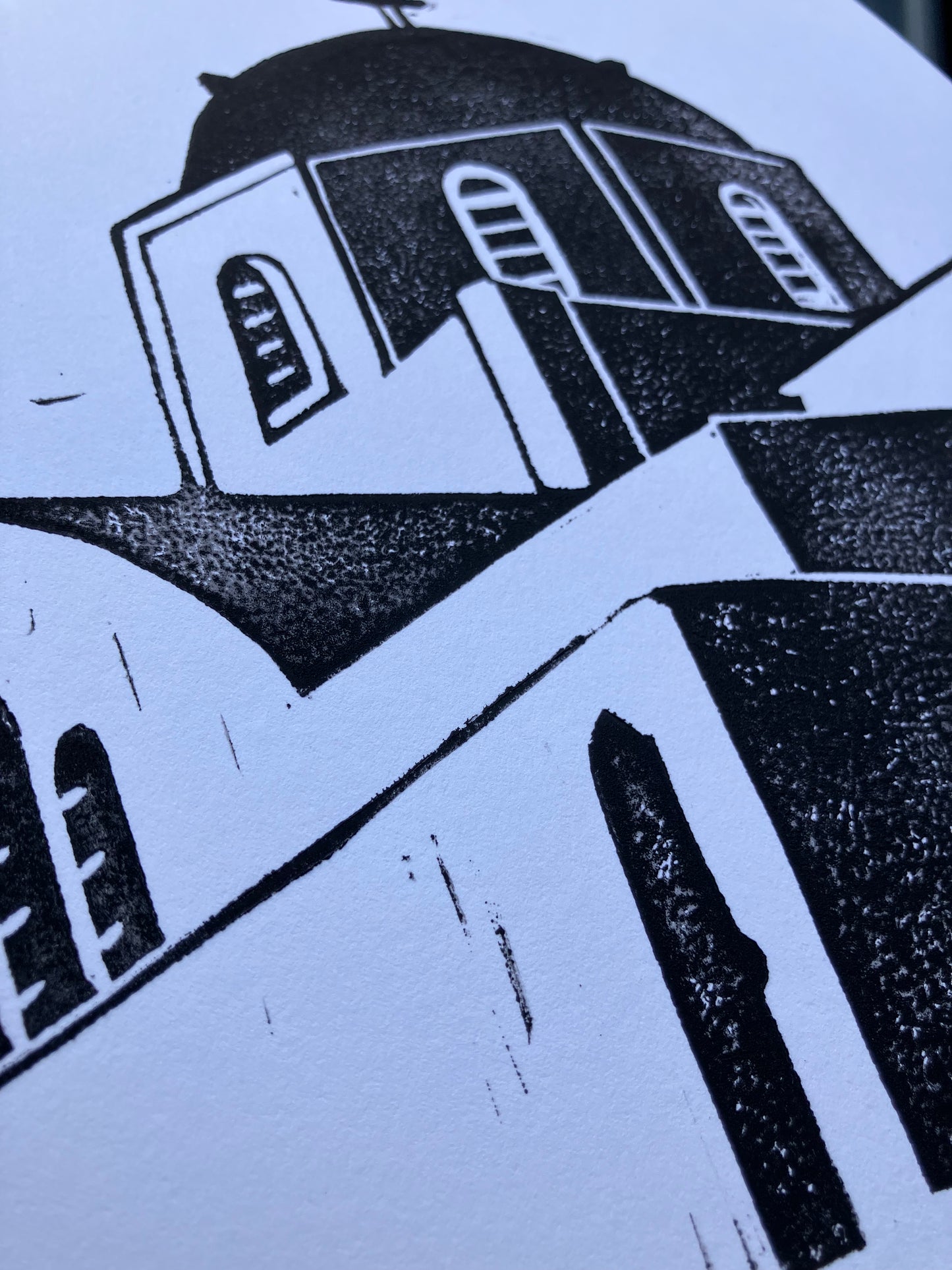 Santorini Greece - Linocut print (8x10in)