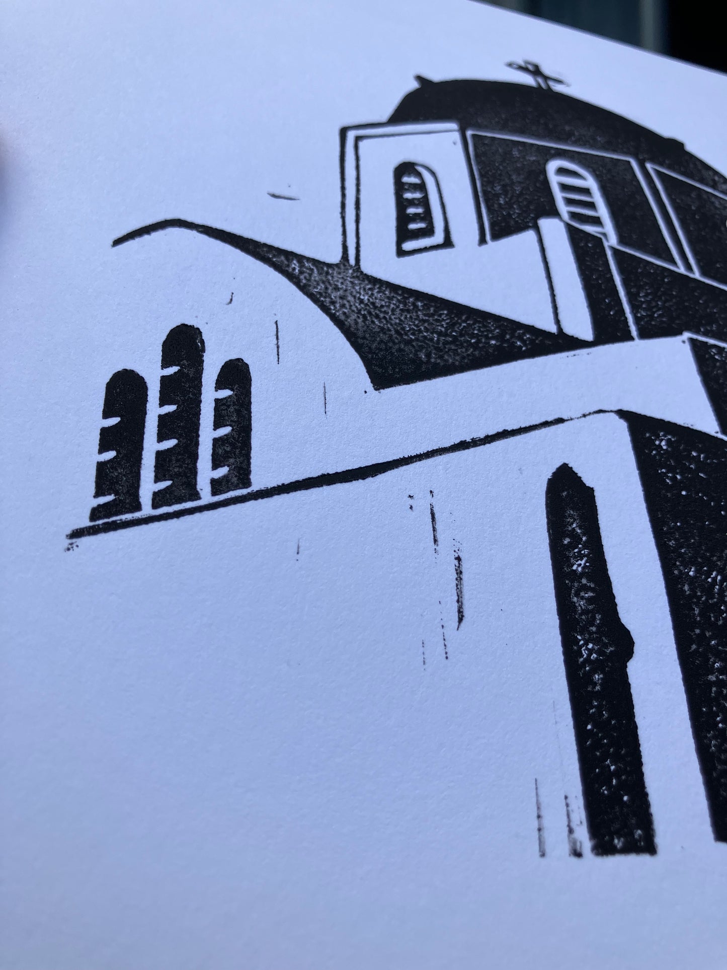 Santorini Greece - Linocut print (8x10in)