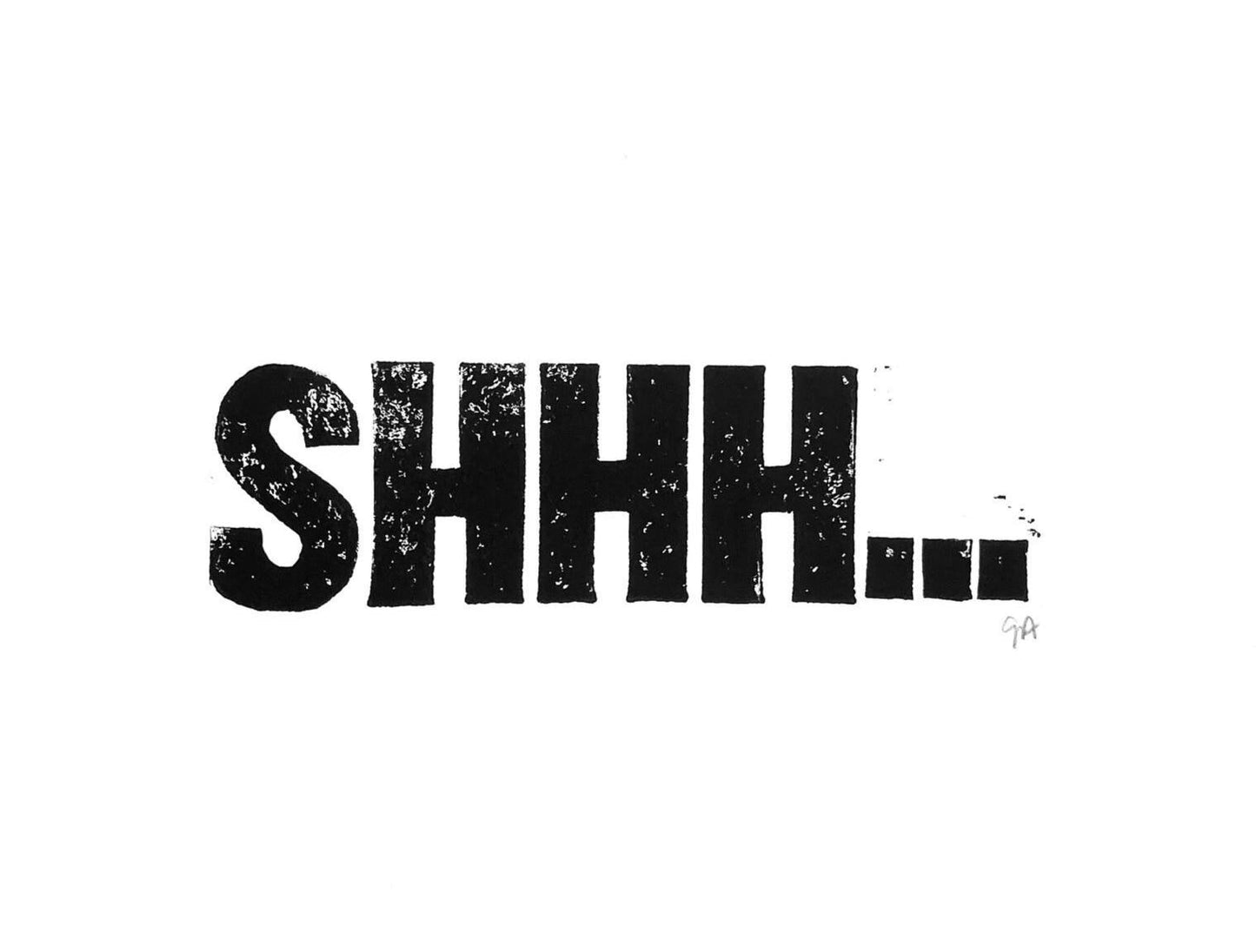 Black text 'SHHH...' on a white background