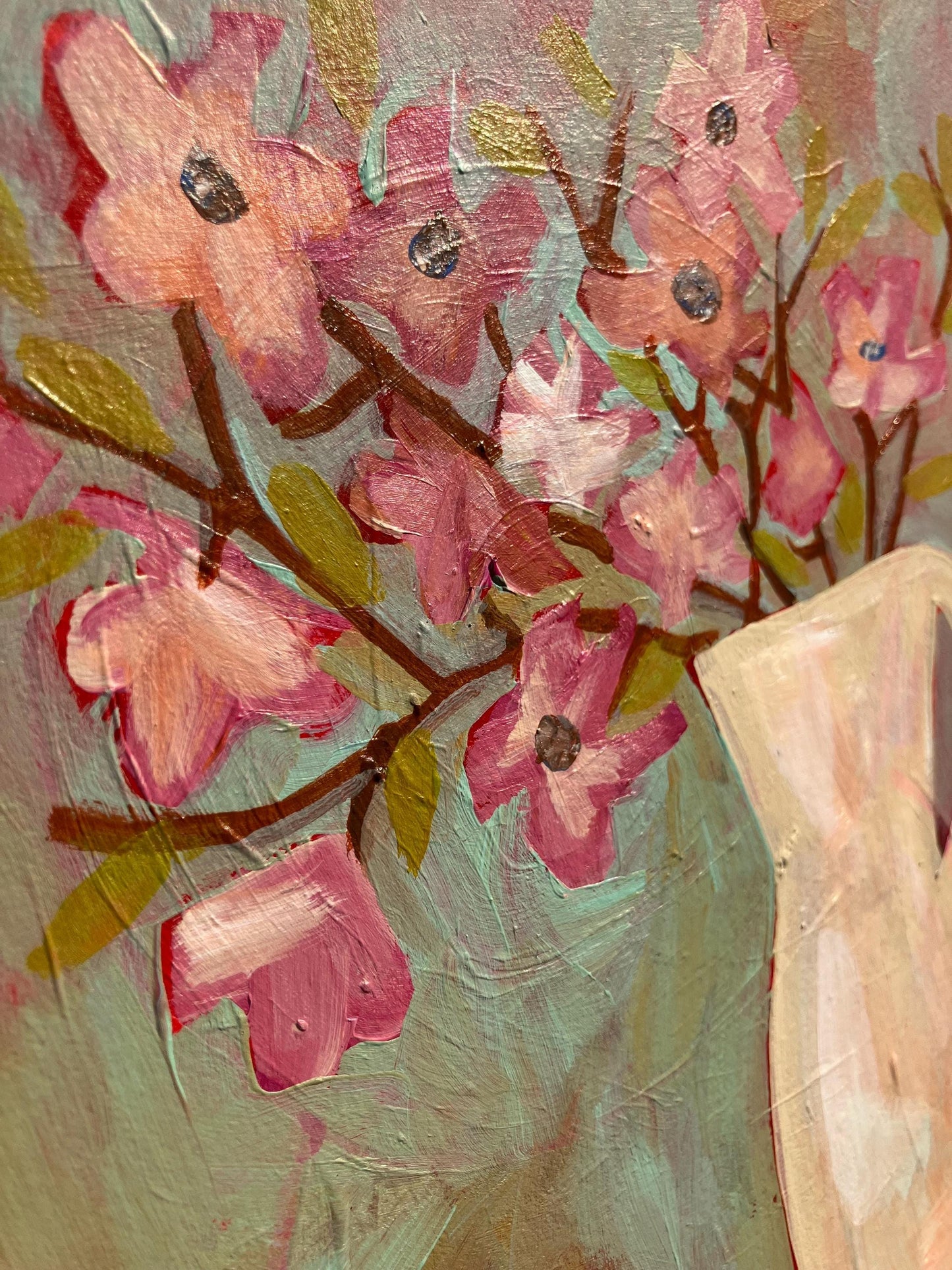 Original acrylic painting - Jar of pink flowers (8x10in)