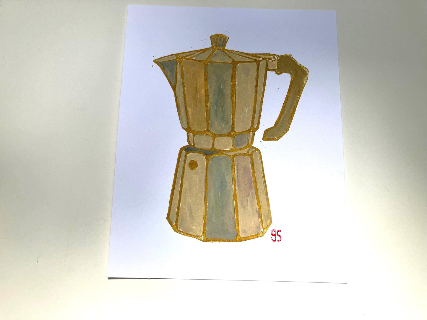 Bialetti - Italian coffee Moka linocut painting (8x10in)
