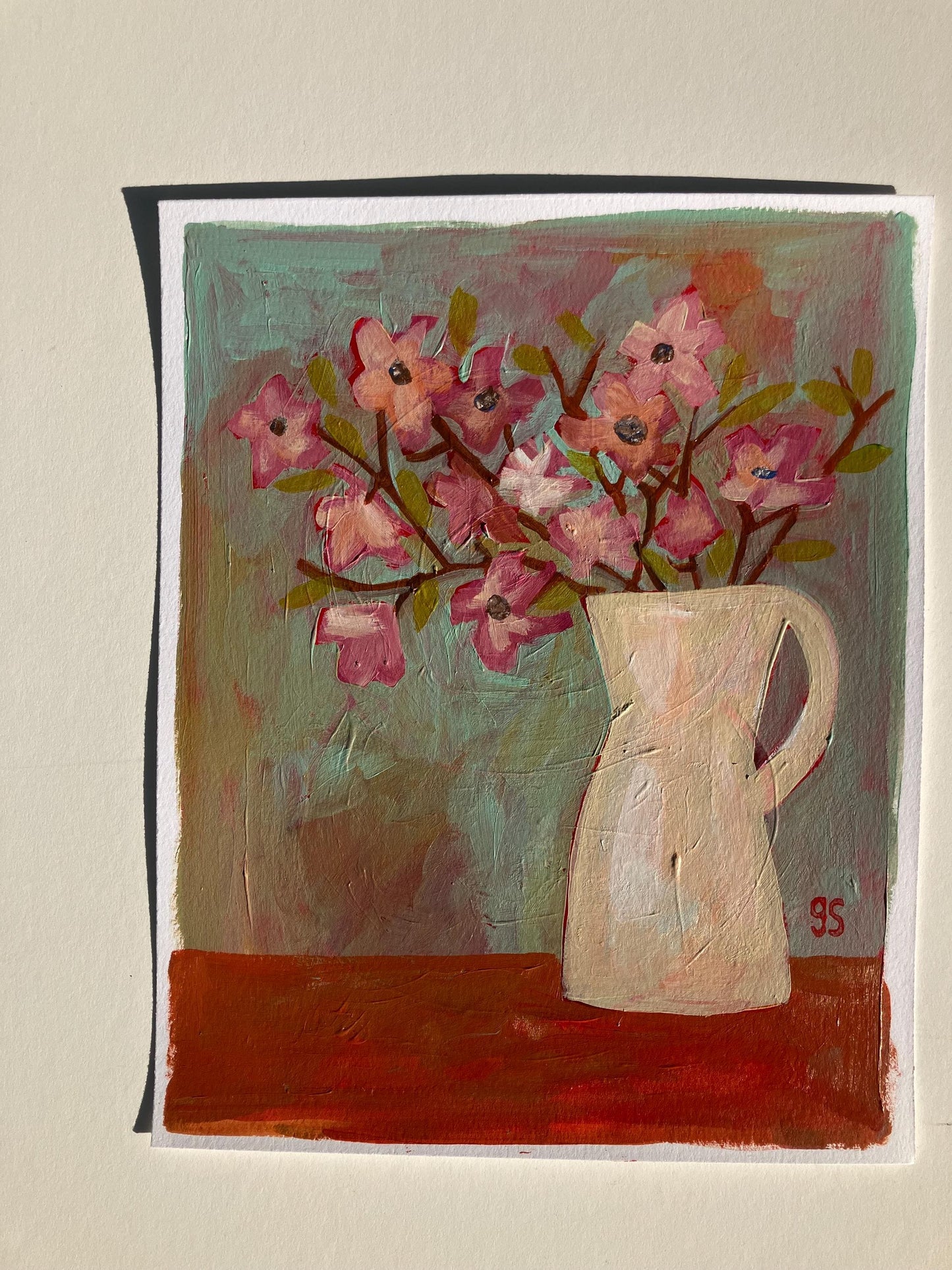 Original acrylic painting - Jar of pink flowers (8x10in)