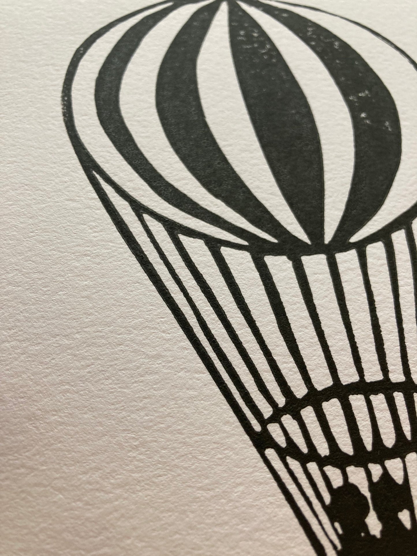 Hot air balloon linocut print - Black 8x10 linoleum print on cotton paper -