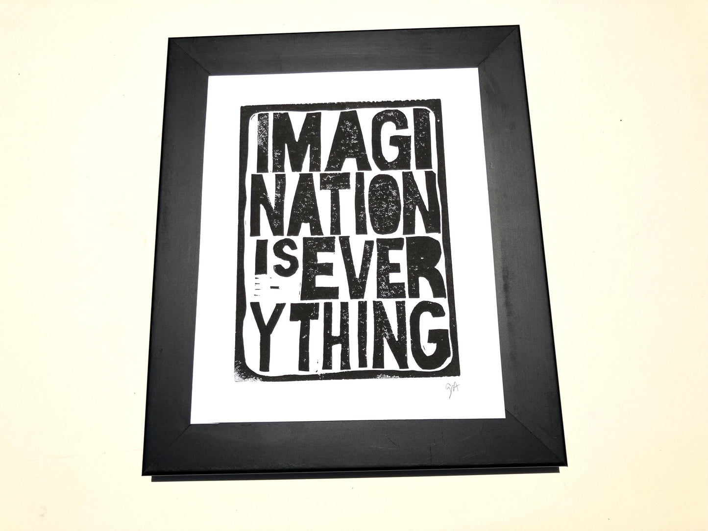 Imagination is everything - Linocut print (8x10in)