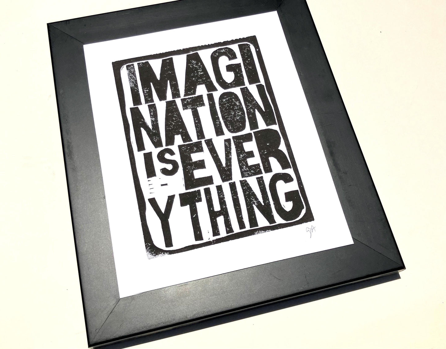 Imagination is everything - Linocut print (8x10in)