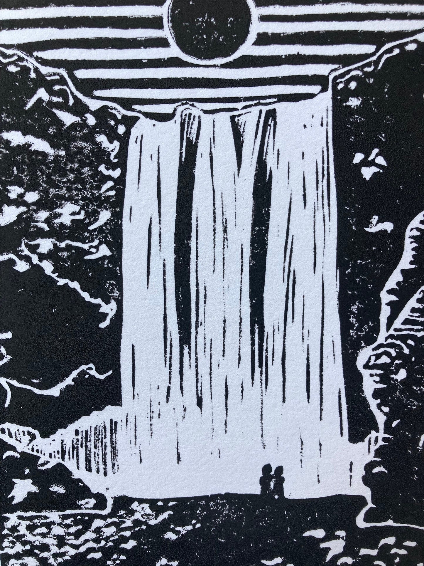 Skógafoss Waterfall, Iceland - Linocut print (8x10in)