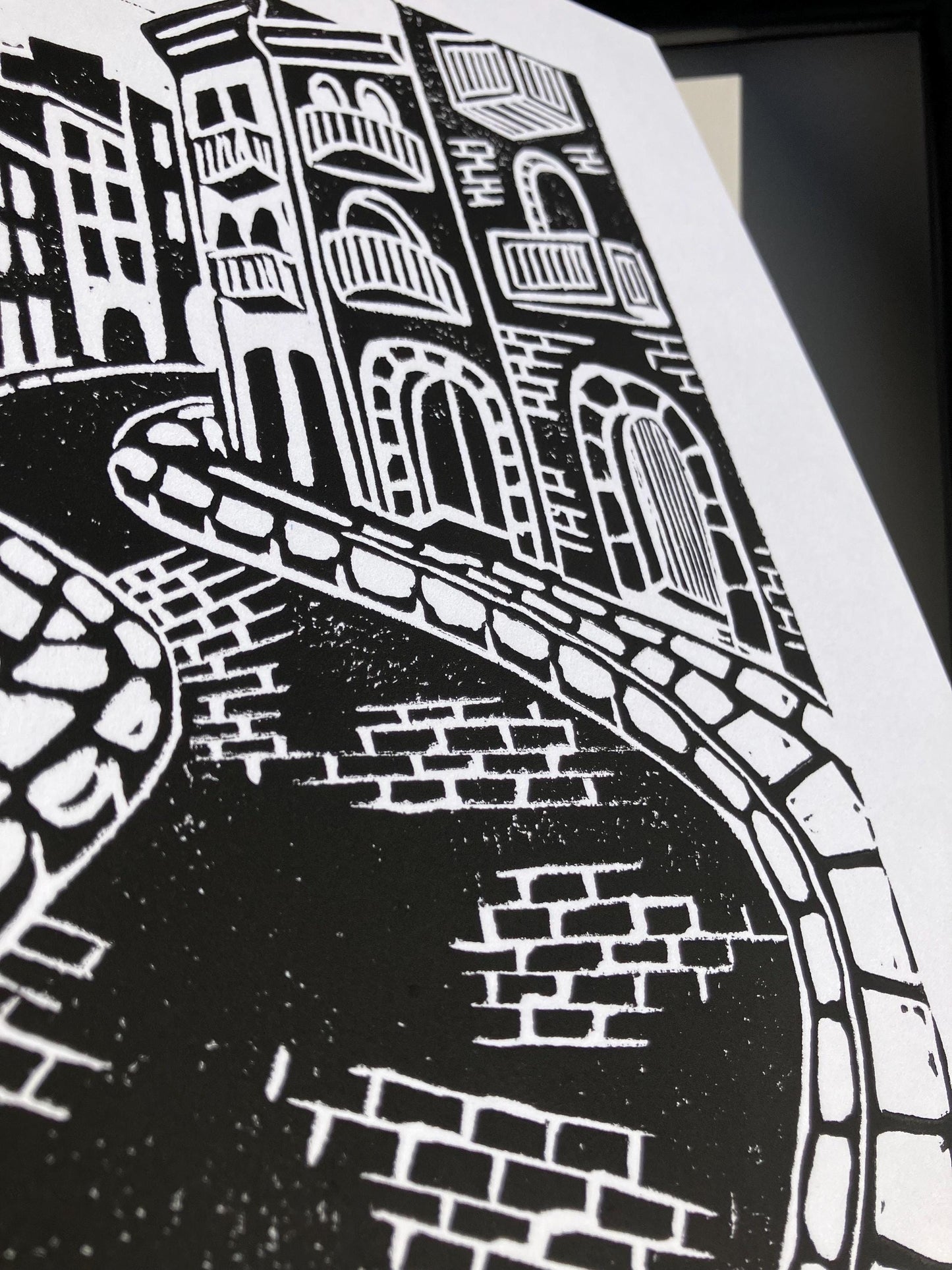European cobblestone streets - Linocut print (8x10in)