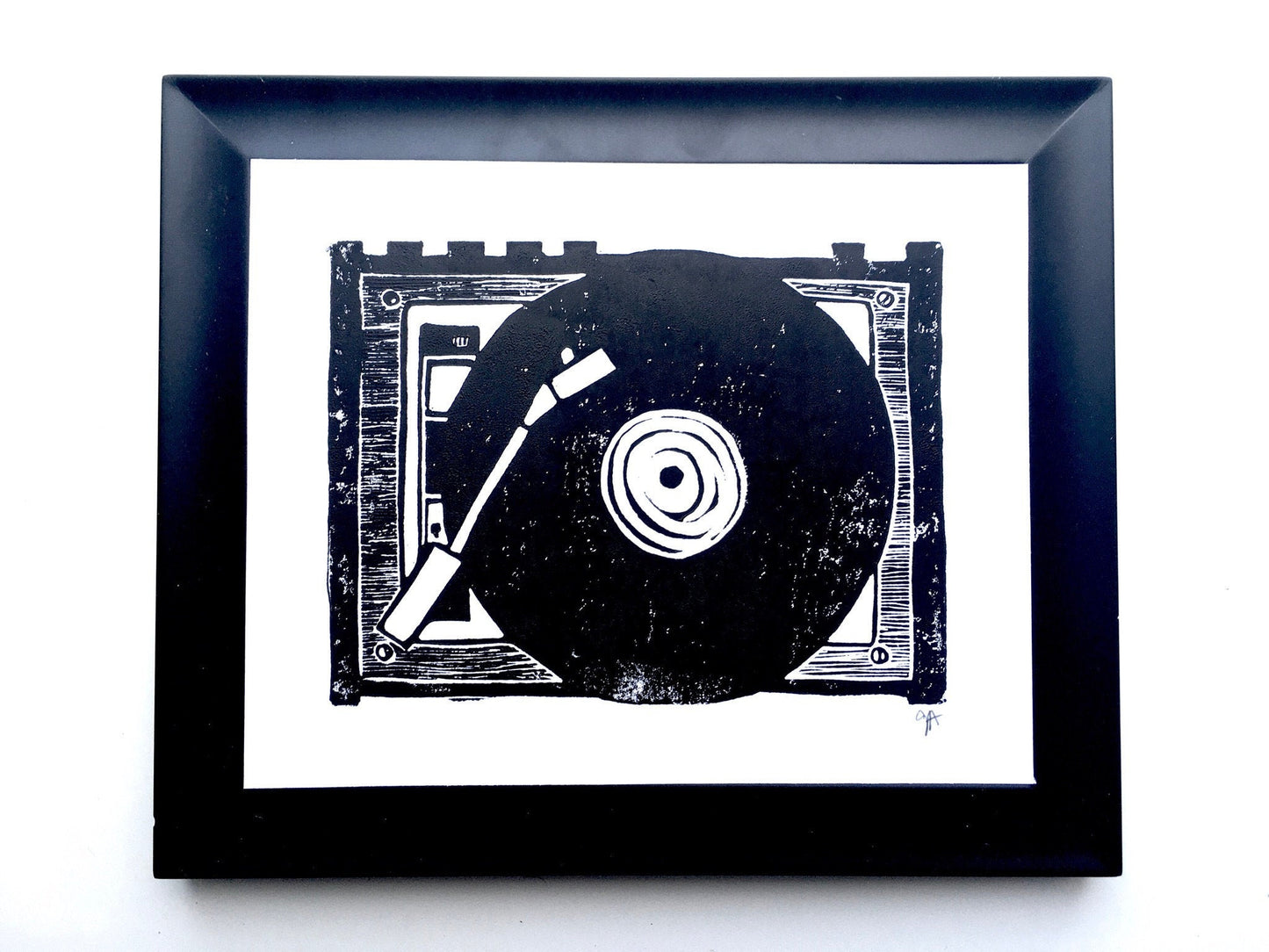 LINOCUT - Vintage record player - Hand-pressed linoleum block print (8x10in)