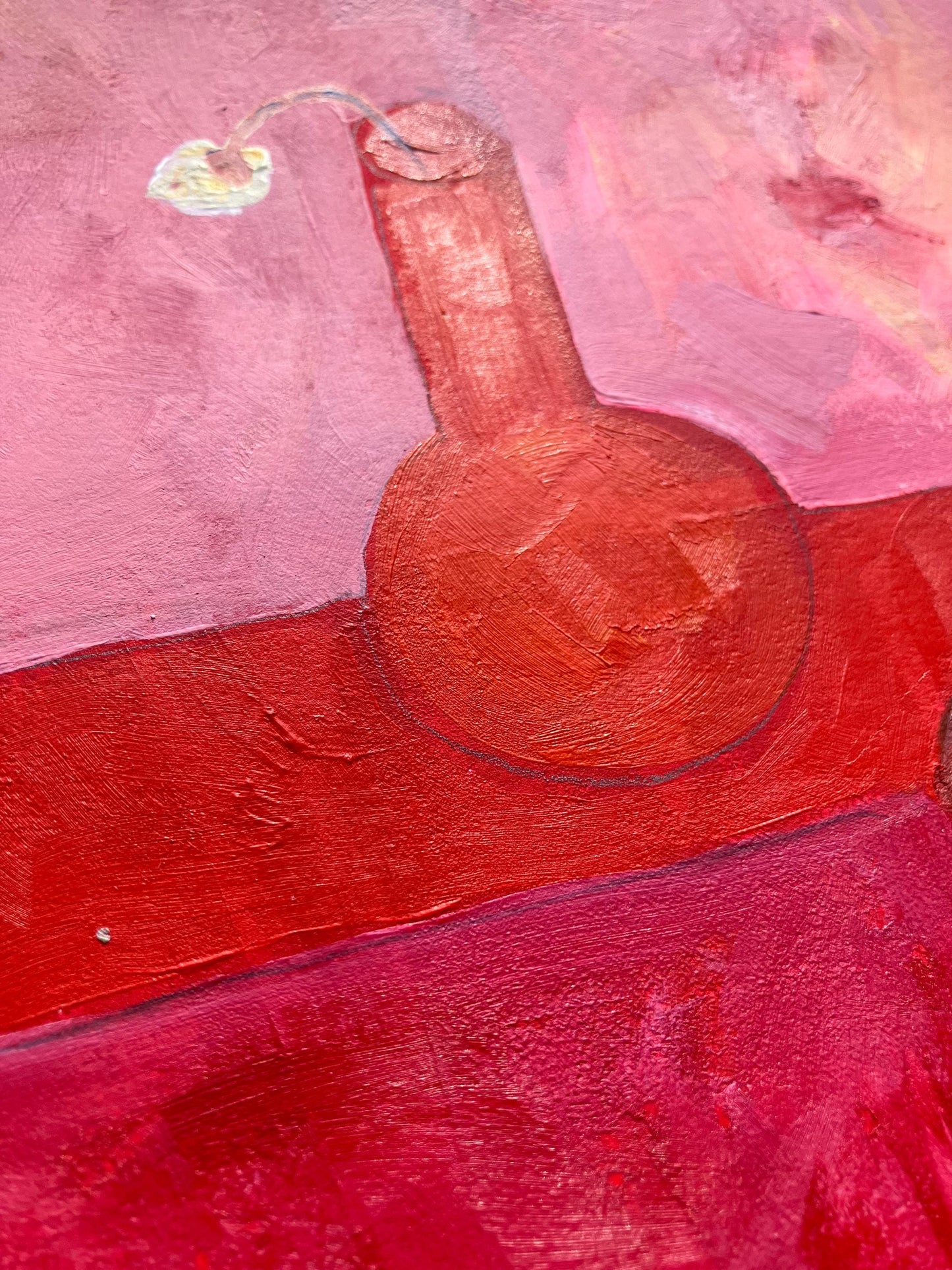 Pink and red still life of a sad little flower - Original acrylic abstract painting (8x10in)