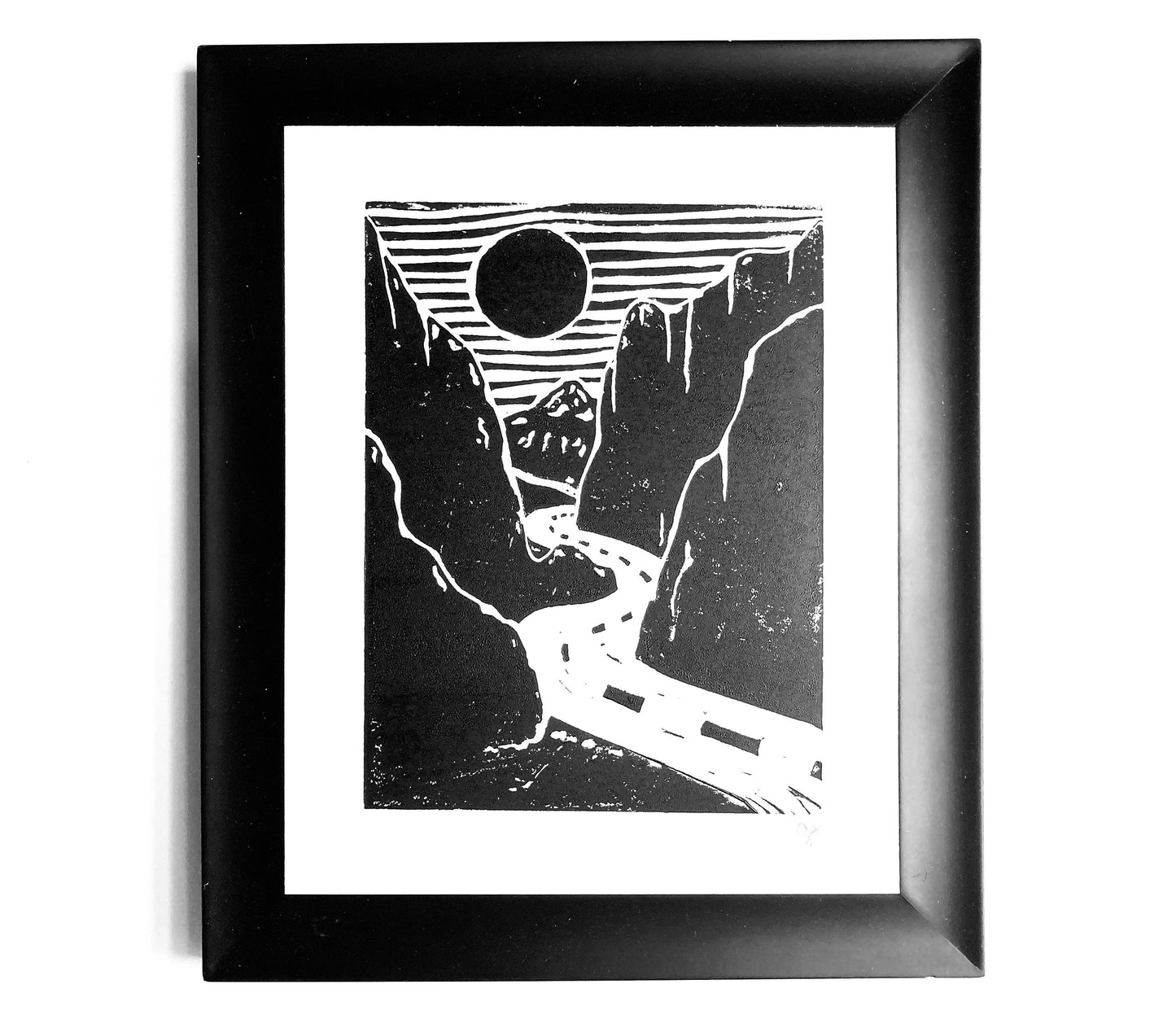 LINOCUT - Road trip through the mountains - Hand-pressed linoleum block print (8x10in)