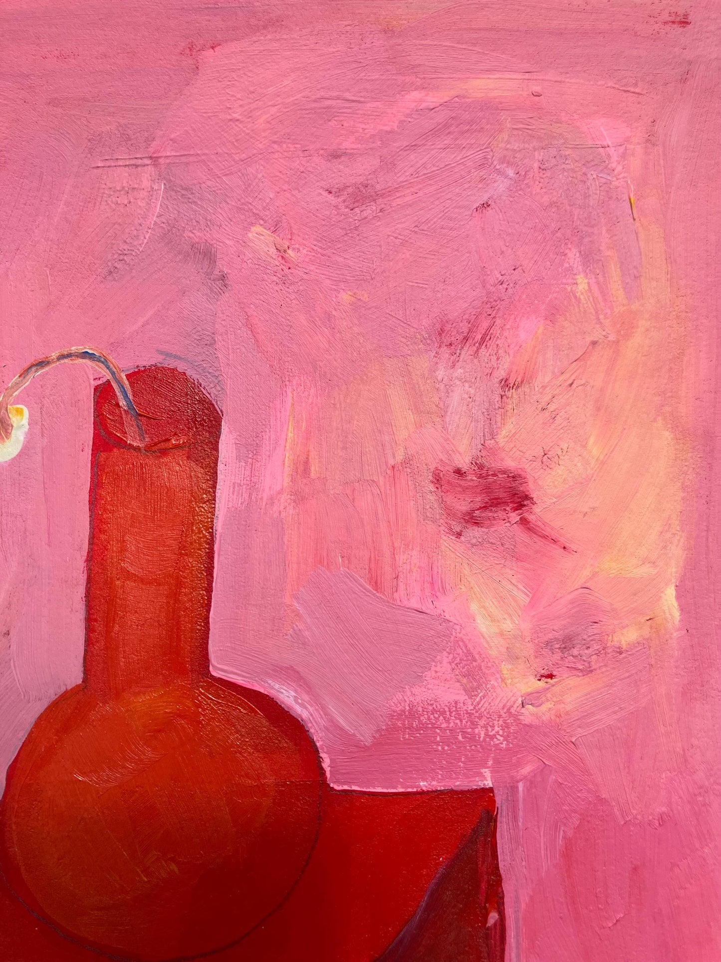 Pink and red still life of a sad little flower - Original acrylic abstract painting (8x10in)