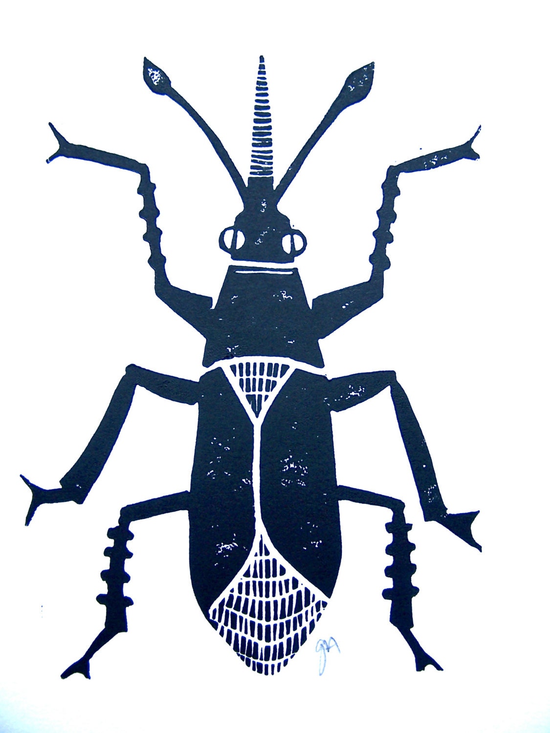 LINOCUT - Flower bug insect - Hand-pressed linoleum block print (8x10in)