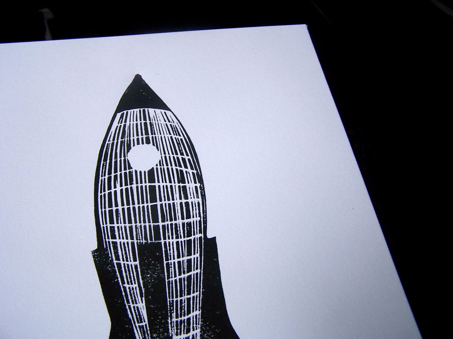 Rocket slide relief print - linocut block print - Space toy linoleum block poster 8x10 - Hand pulled relief spaceship print - rocket ship