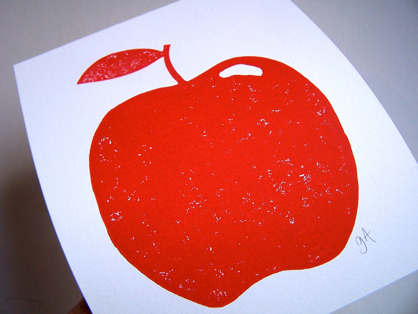 LINOCUT - Red Apple - Hand-pressed linoleum block print (8x10in)