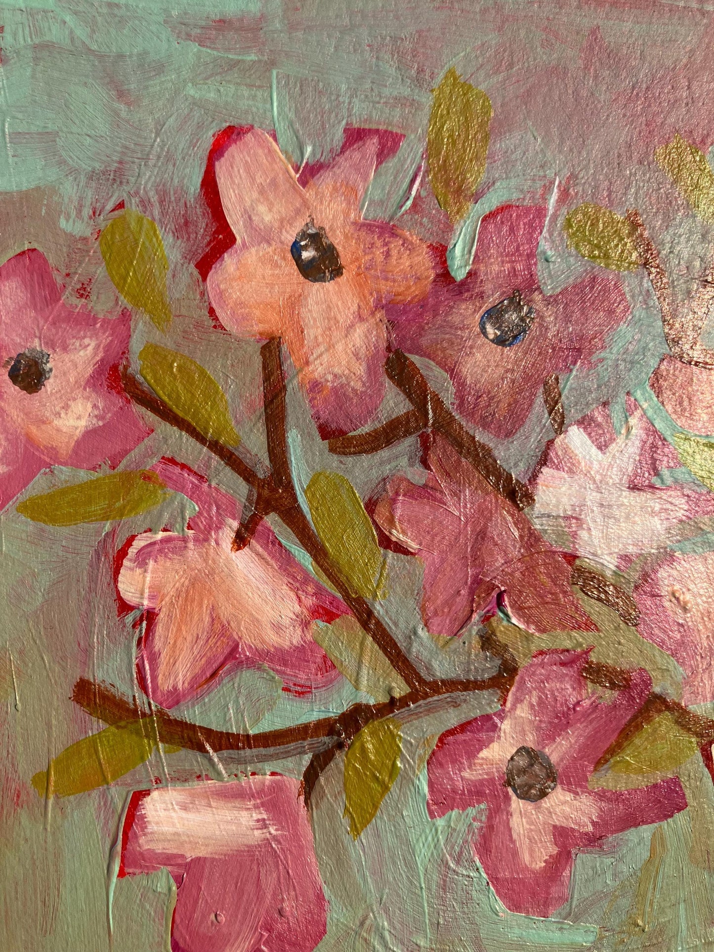 Original acrylic painting - Jar of pink flowers (8x10in)