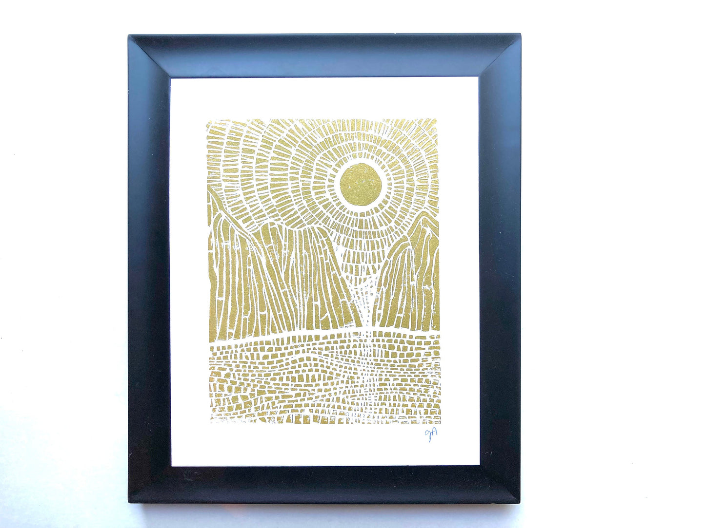 Sunset on the mountains - Linocut print (8x10in)