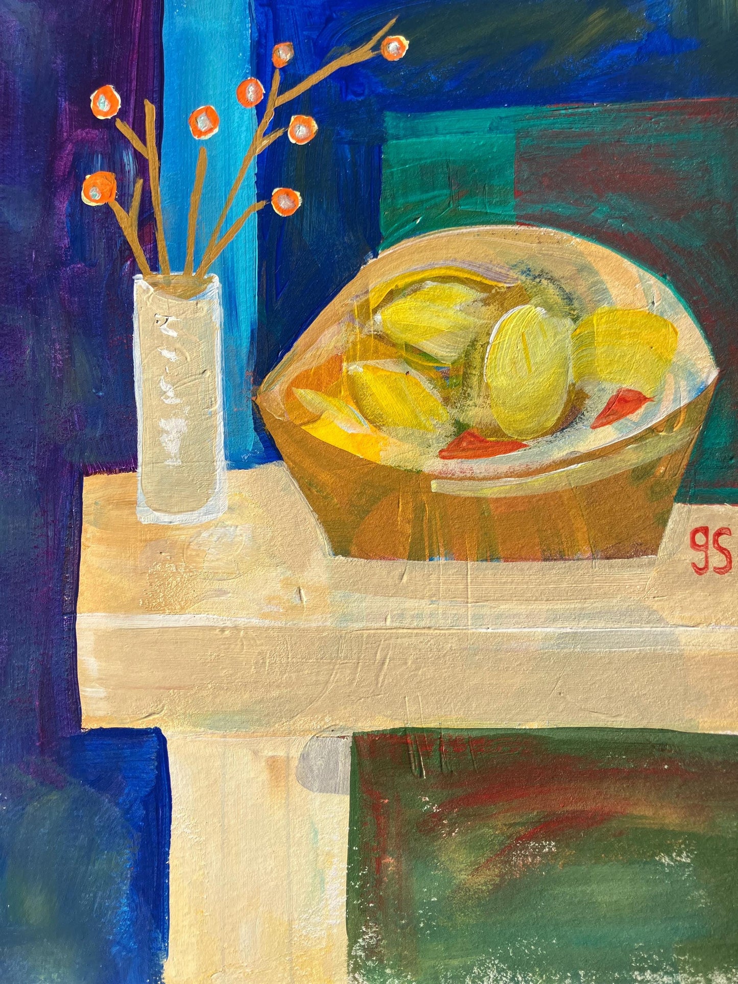 Bowl of lemons - Original acrylic painting (8x10in)