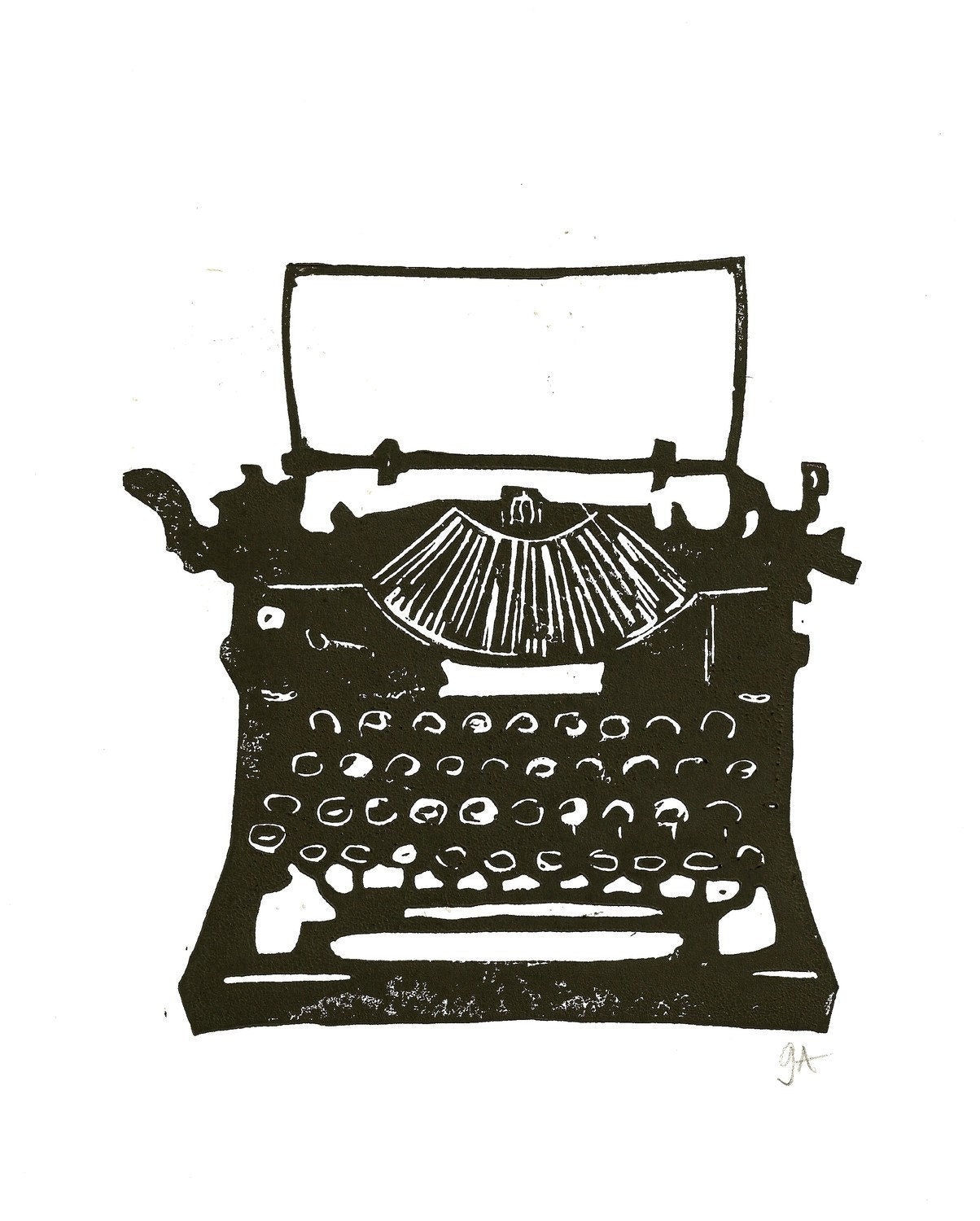 Antique typewriter - Linocut print (8x10in)