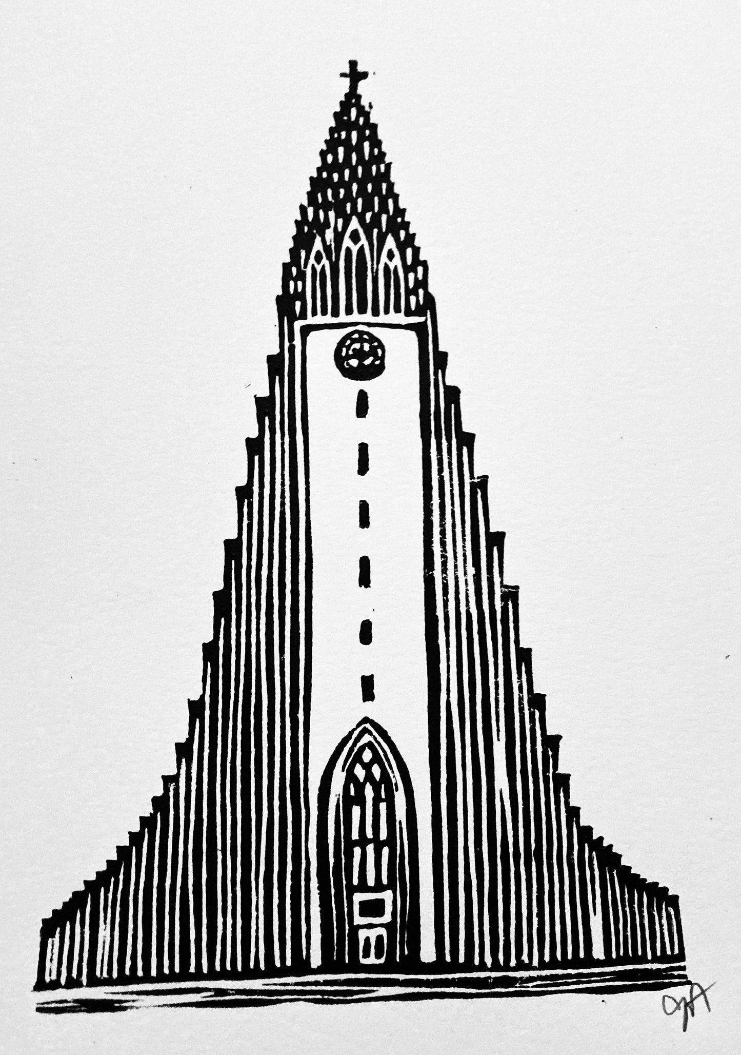 Hallgrimskirkja, Reykjavik, Iceland - Linocut print (8x10in)