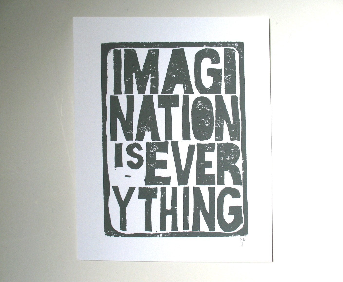 Imagination is everything - Linocut print (8x10in)