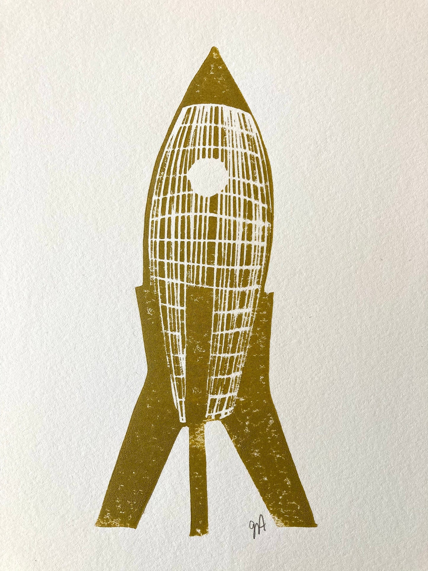 Rocket ship - Linocut print (8x10in)
