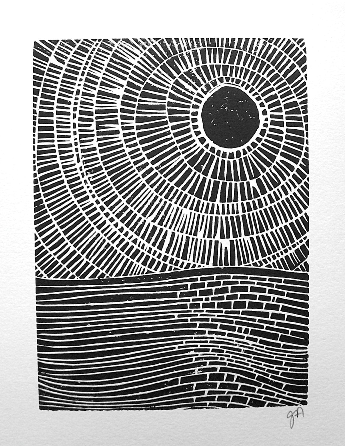 Sunset on the ocean - Linocut print (8x10in)
