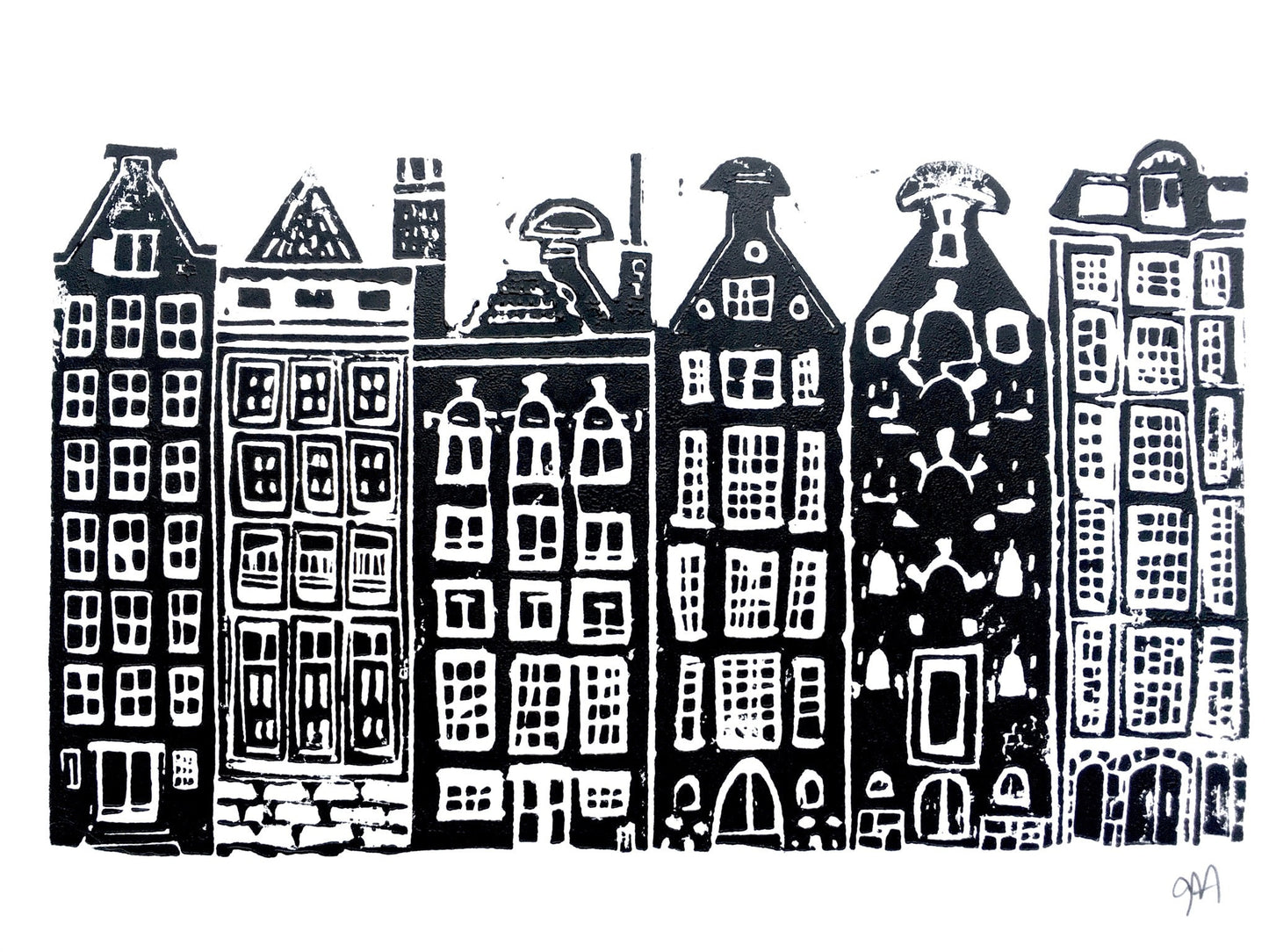 Amsterdam Canal Houses - Linocut print (8x10in)
