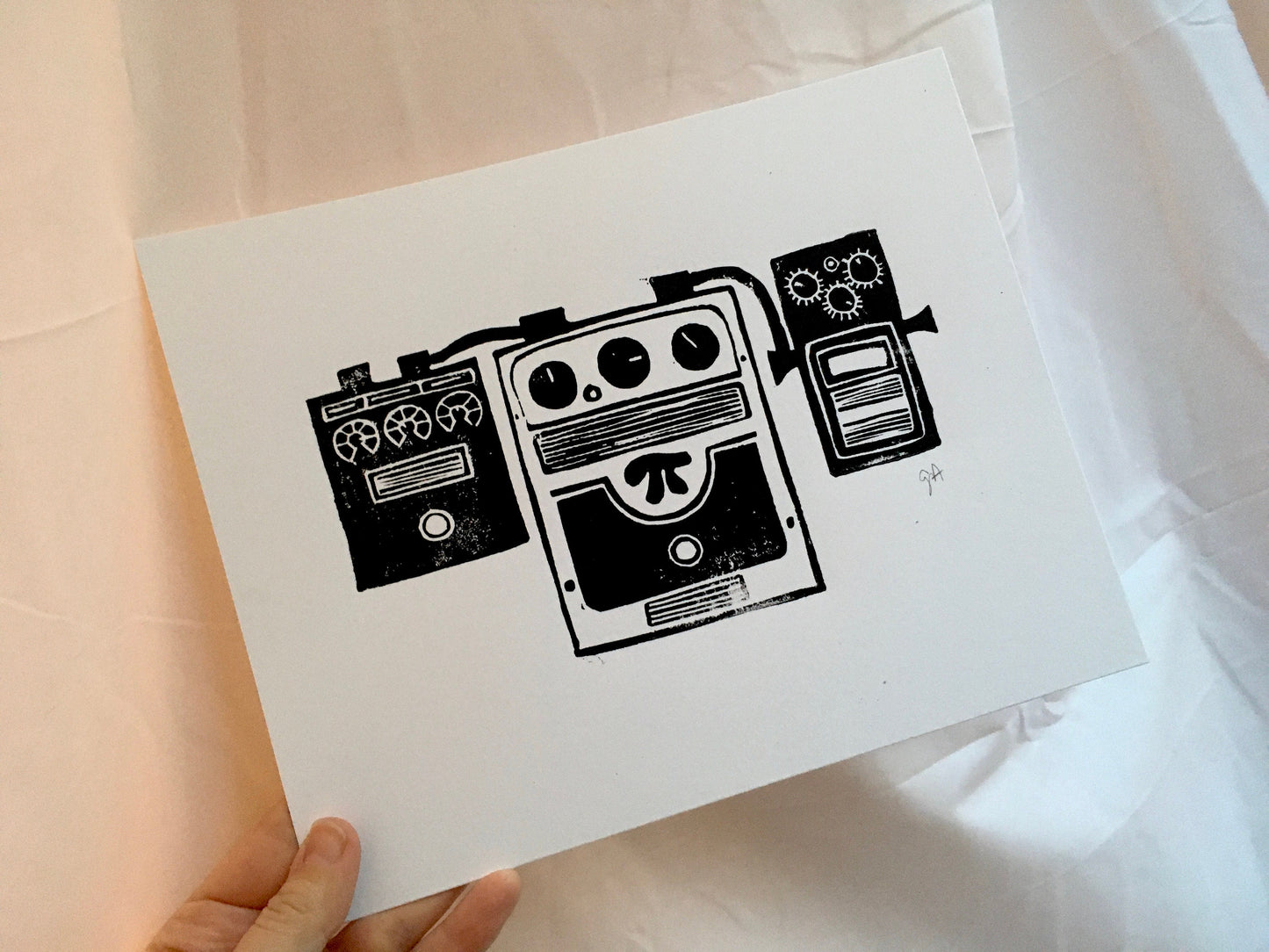 Pedal board - Linocut print (8x10in)