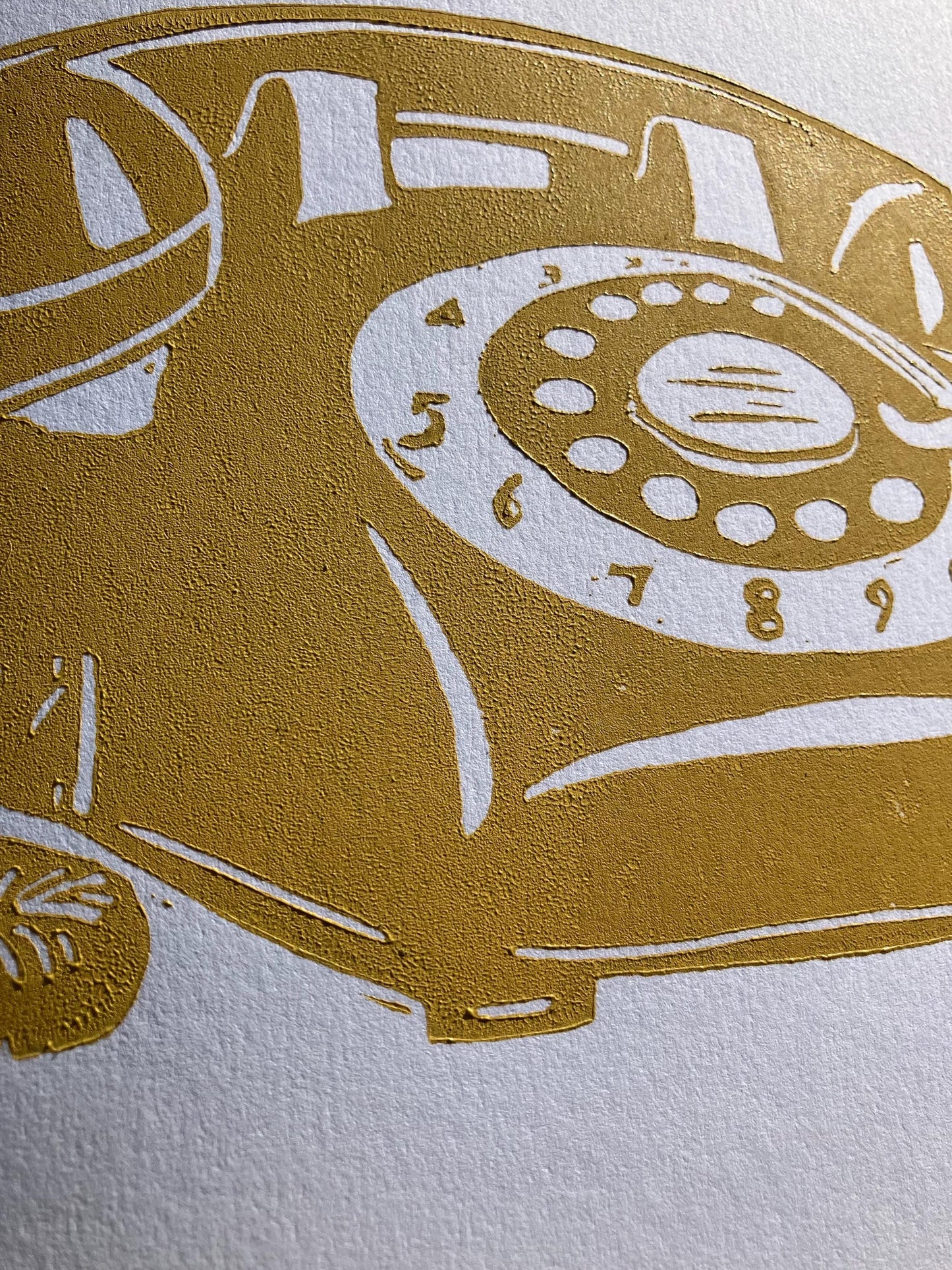 LINOCUT - Vintage rotary telephone - Hand-pressed linoleum block print (8x10in)