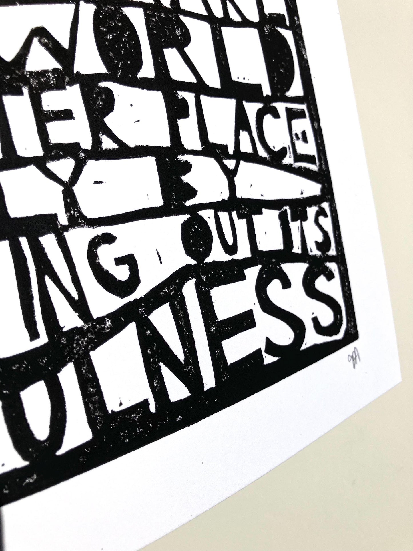 We can make the world a better place - Linocut print (8x10in)