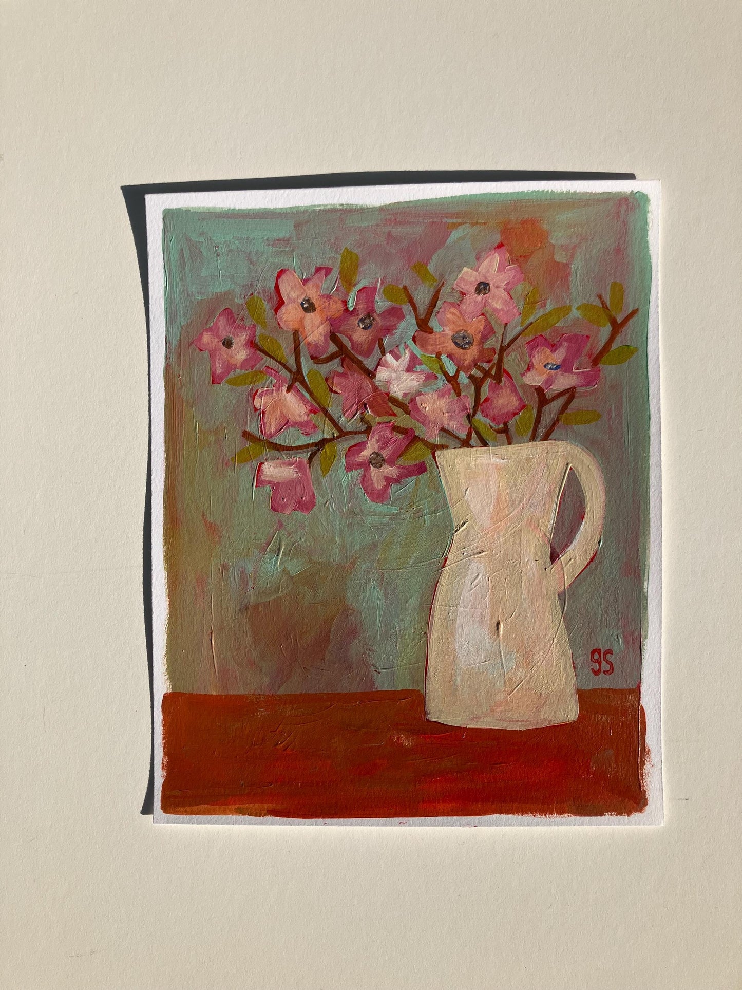 Original acrylic painting - Jar of pink flowers (8x10in)