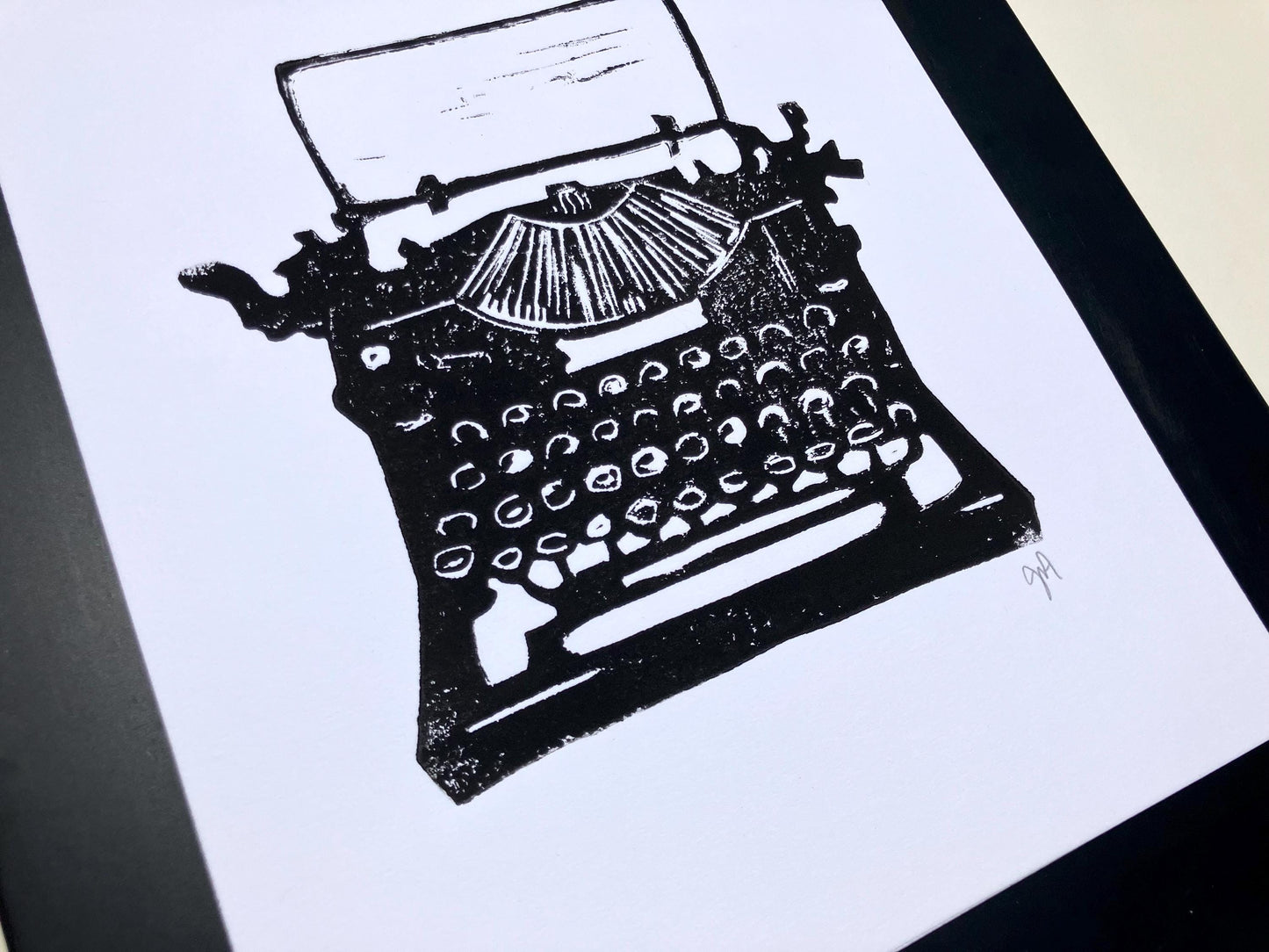 Antique typewriter - Linocut print (8x10in)