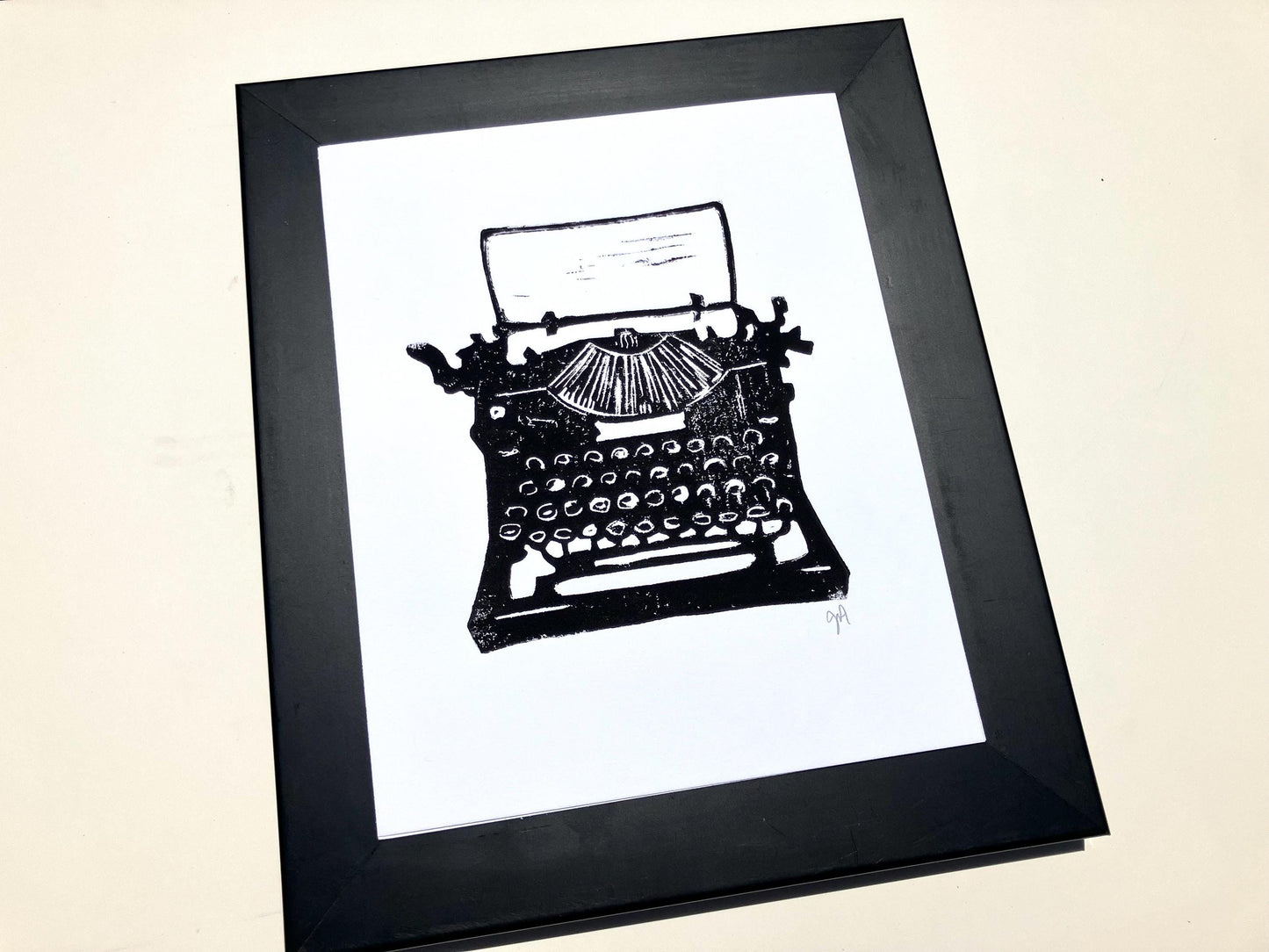 Antique typewriter - Linocut print (8x10in)