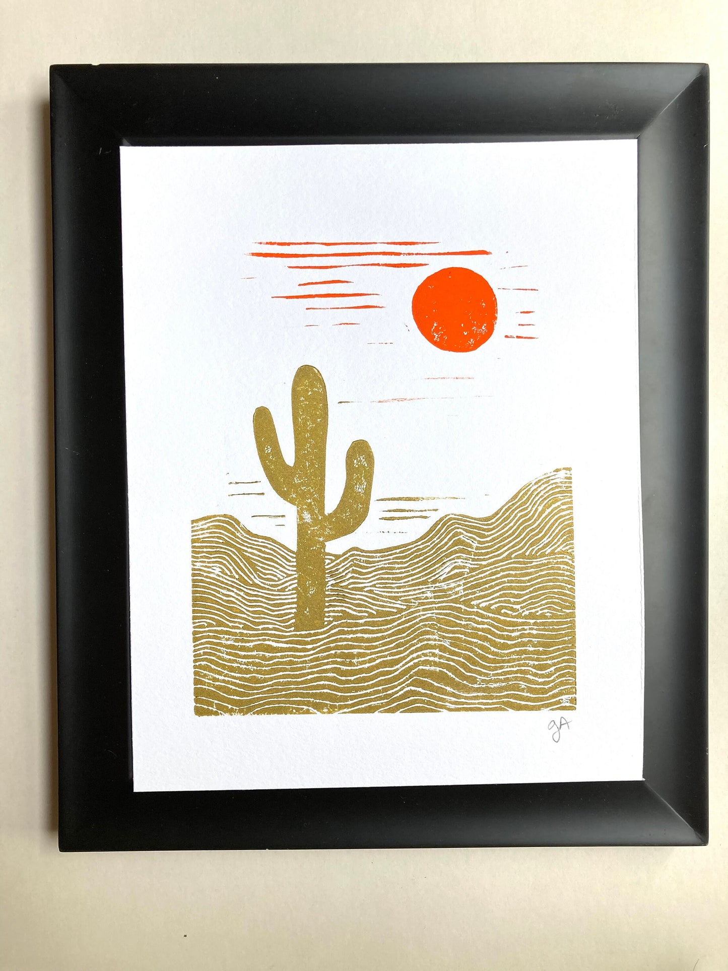 Sonoran Desert cactus - Linocut print (8x10in)