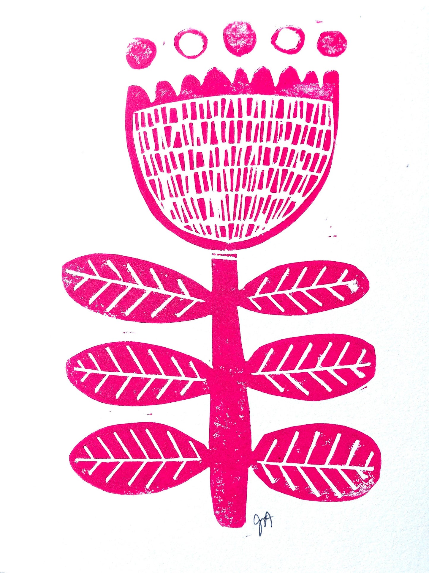 LINOCUT - Scandinavian flower linoleum print - Hand-pressed linoleum block print (8x10in)
