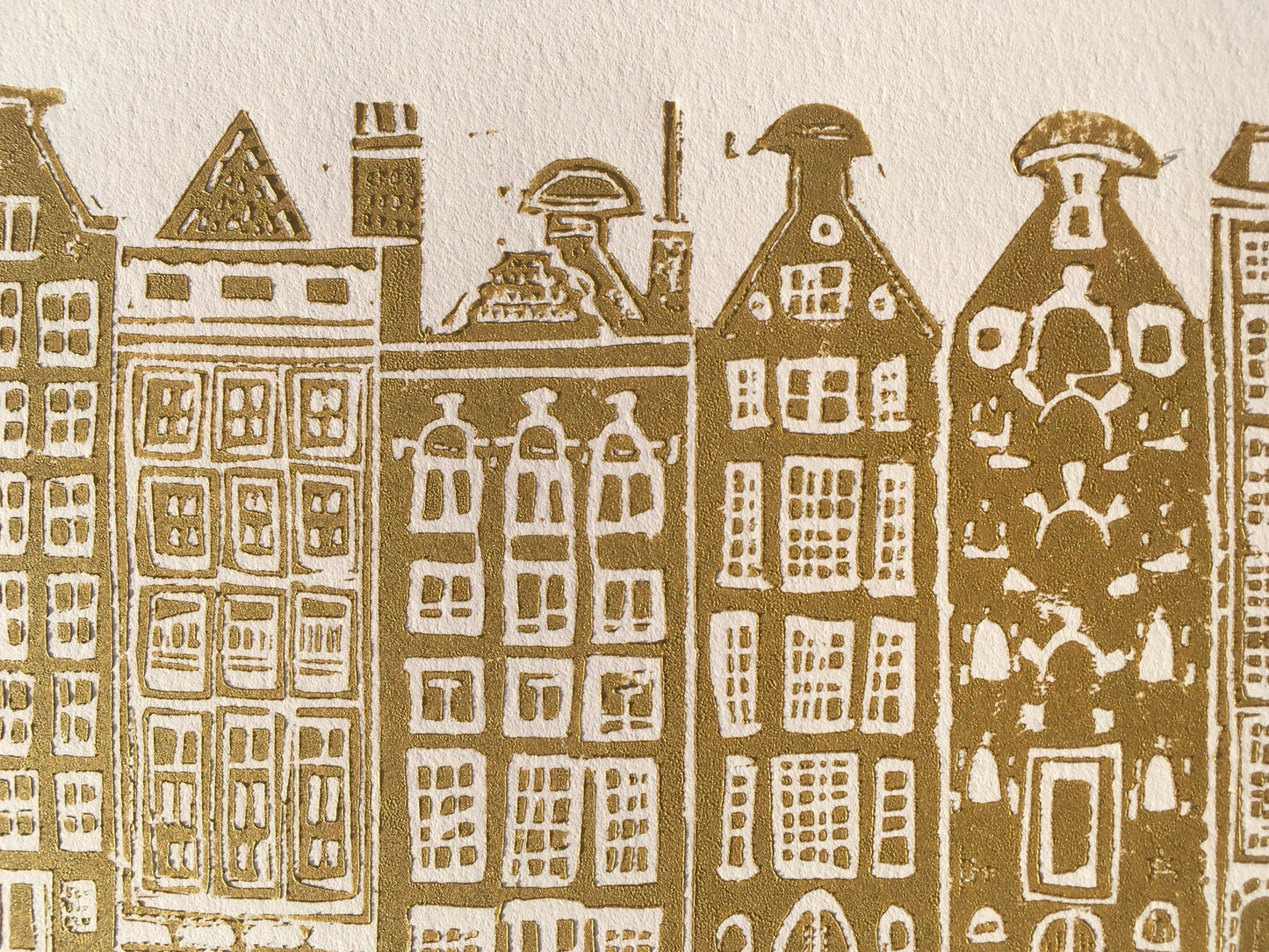 LINOCUT - Amsterdam Canal Houses - Hand-pressed linoleum block print (8x10in)
