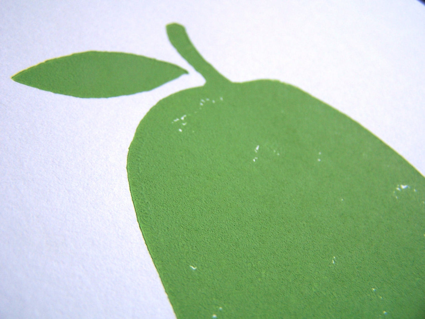Green pear - Linocut print (8x10in)