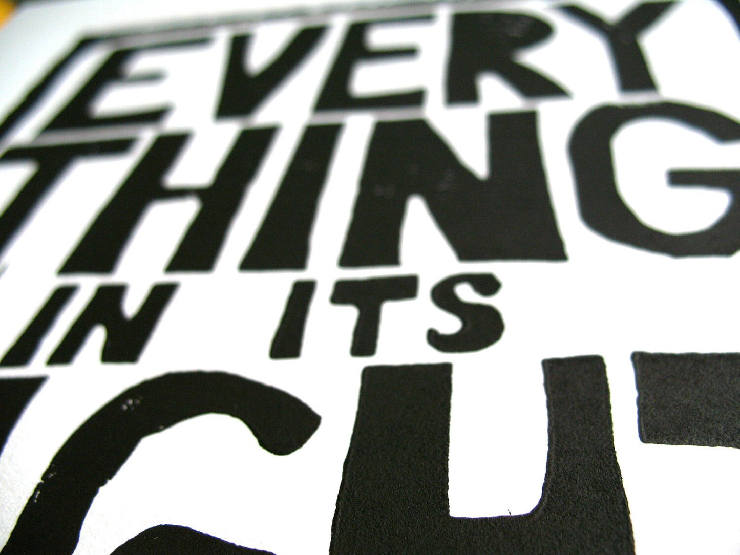 LINOCUT - Everything in its right place - Hand pressed linoleum block print (8x10in)