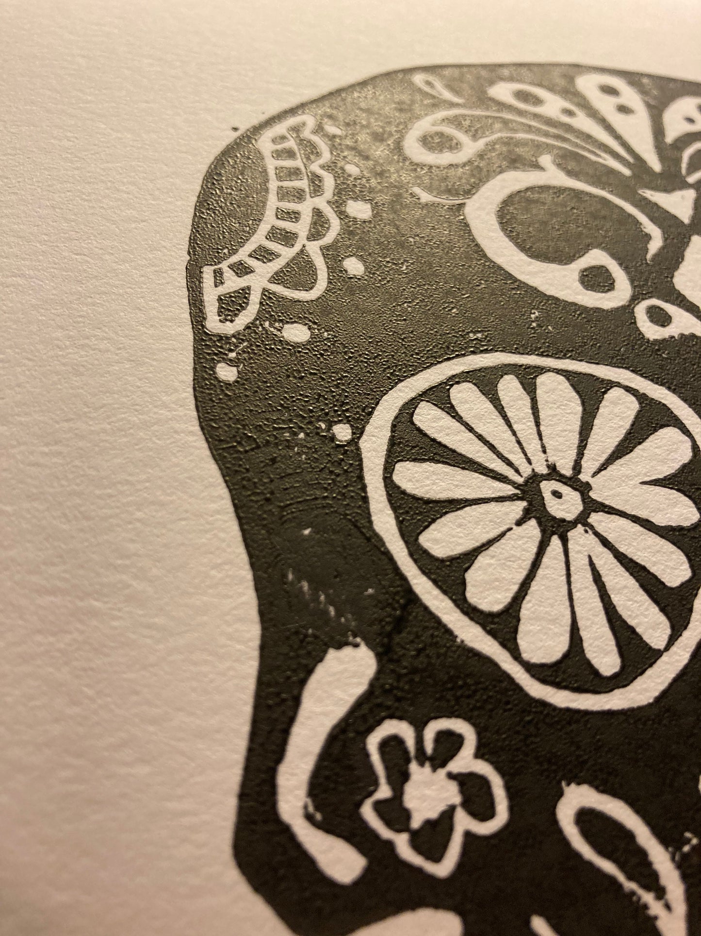 Day of the dead skull - Linocut print 8x10