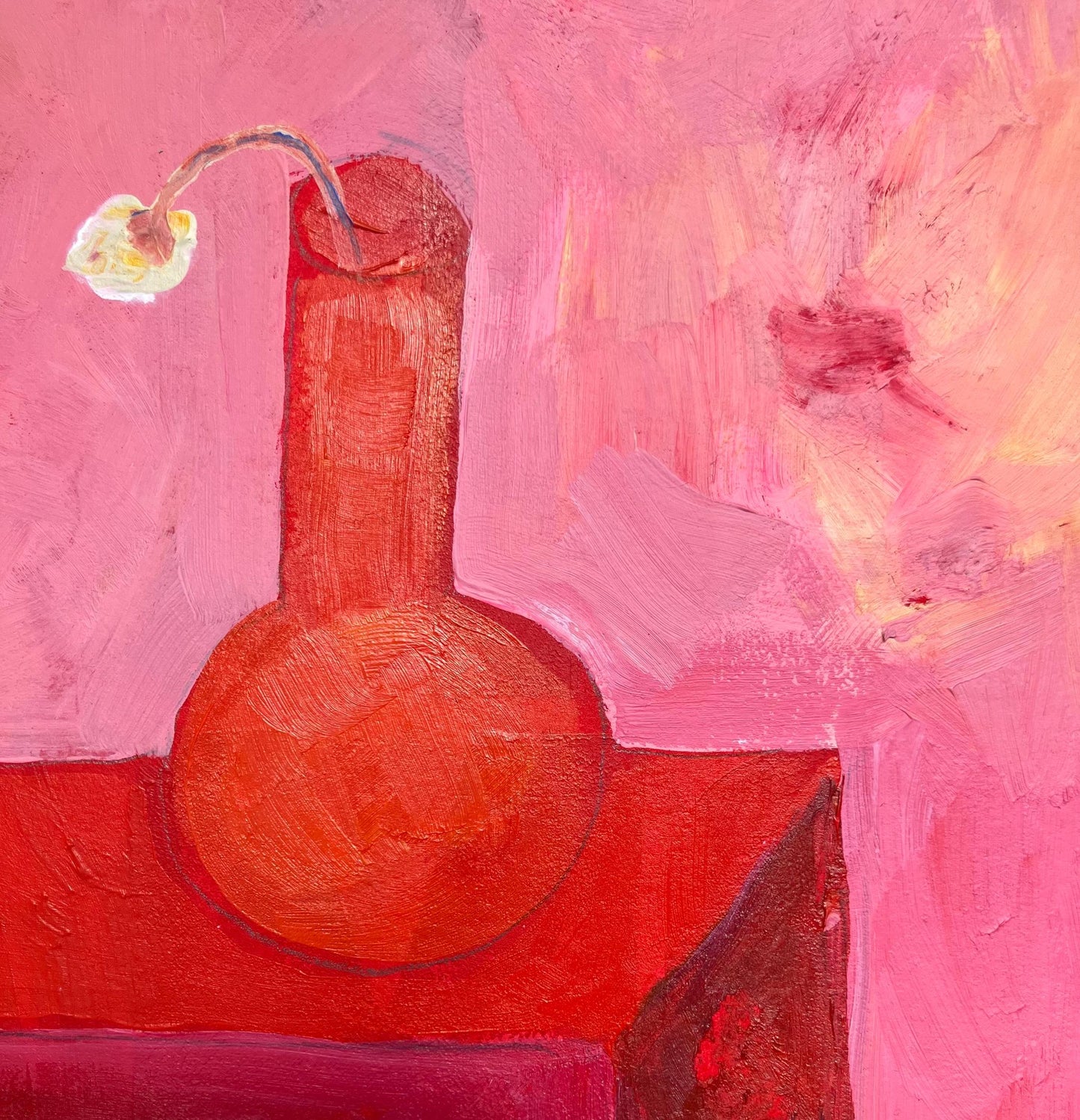 Pink and red still life of a sad little flower - Original acrylic abstract painting (8x10in)