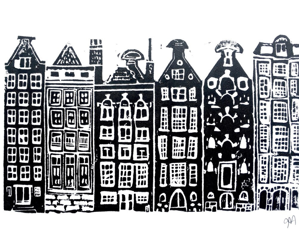 Amsterdam Canal Houses - Linocut print (8x10in)