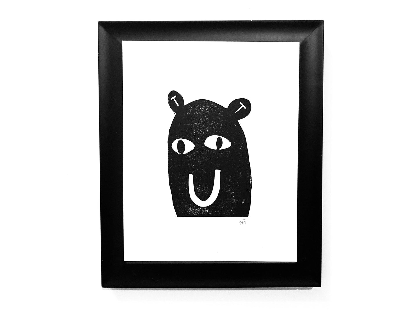 Happy little monster  - Linocut print (8x10in)