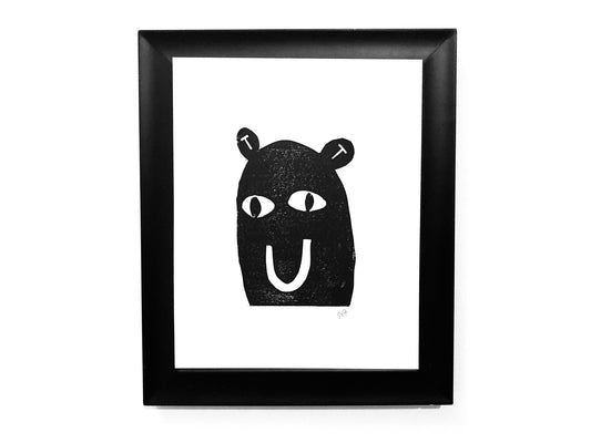 Happy little monster  - Linocut print (8x10in)