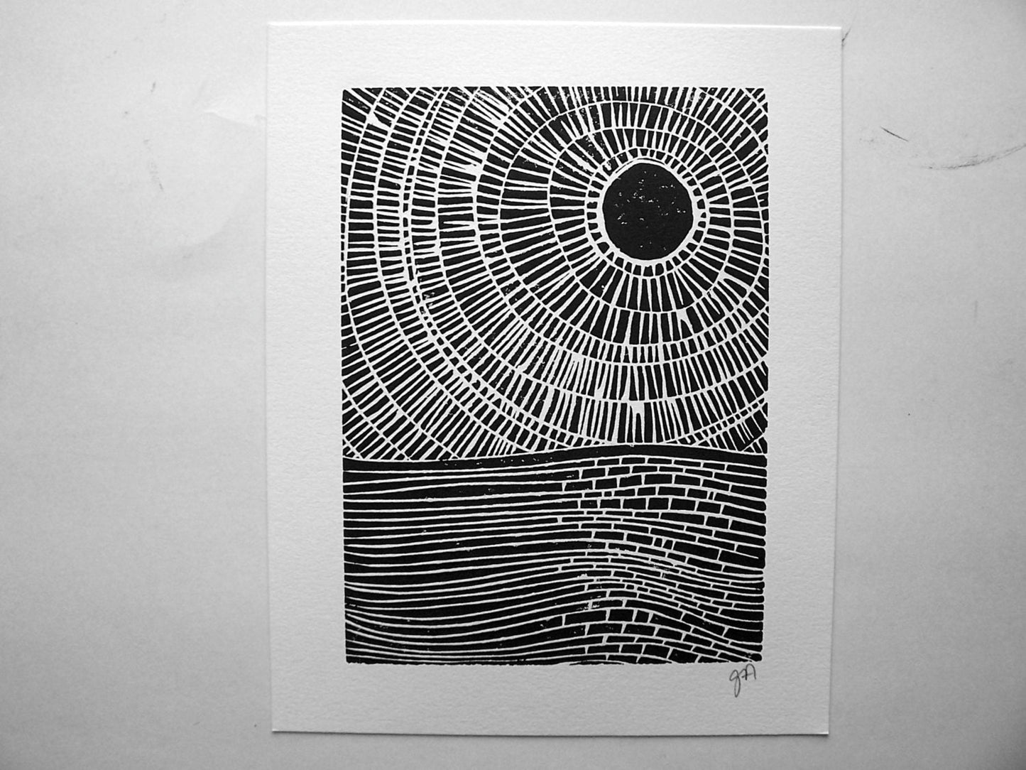 Sunset on the ocean - Linocut print (8x10in)