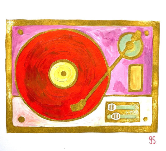 Vintage record player - Original acrylic painting (8x10in)