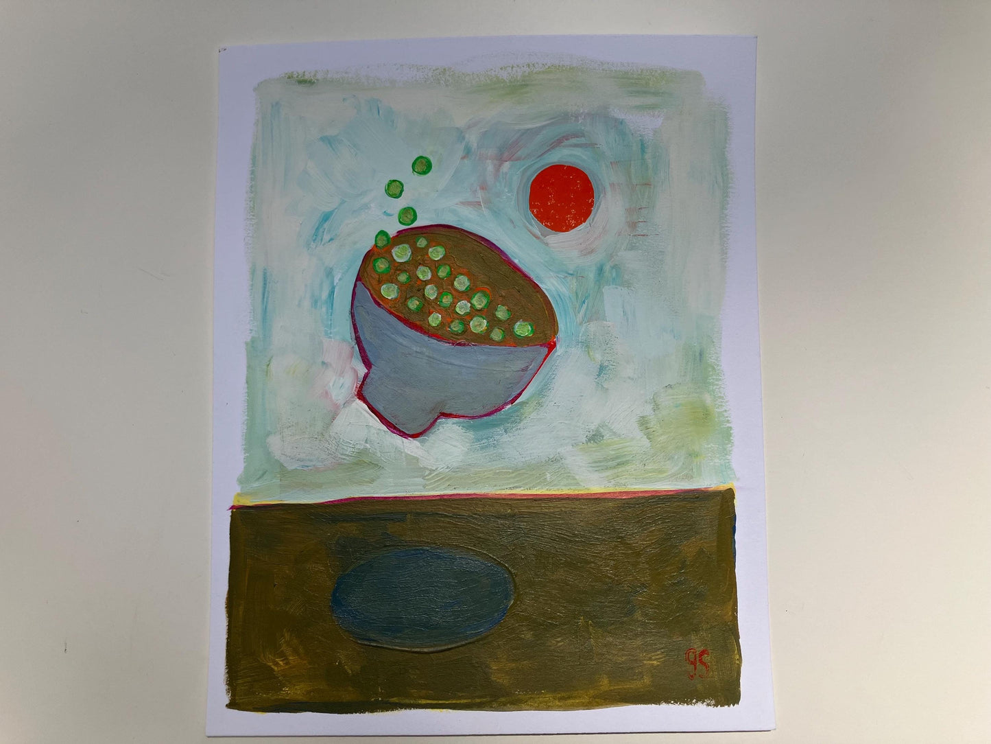 Falling bowl of peas - Original acrylic painting (8x10in)