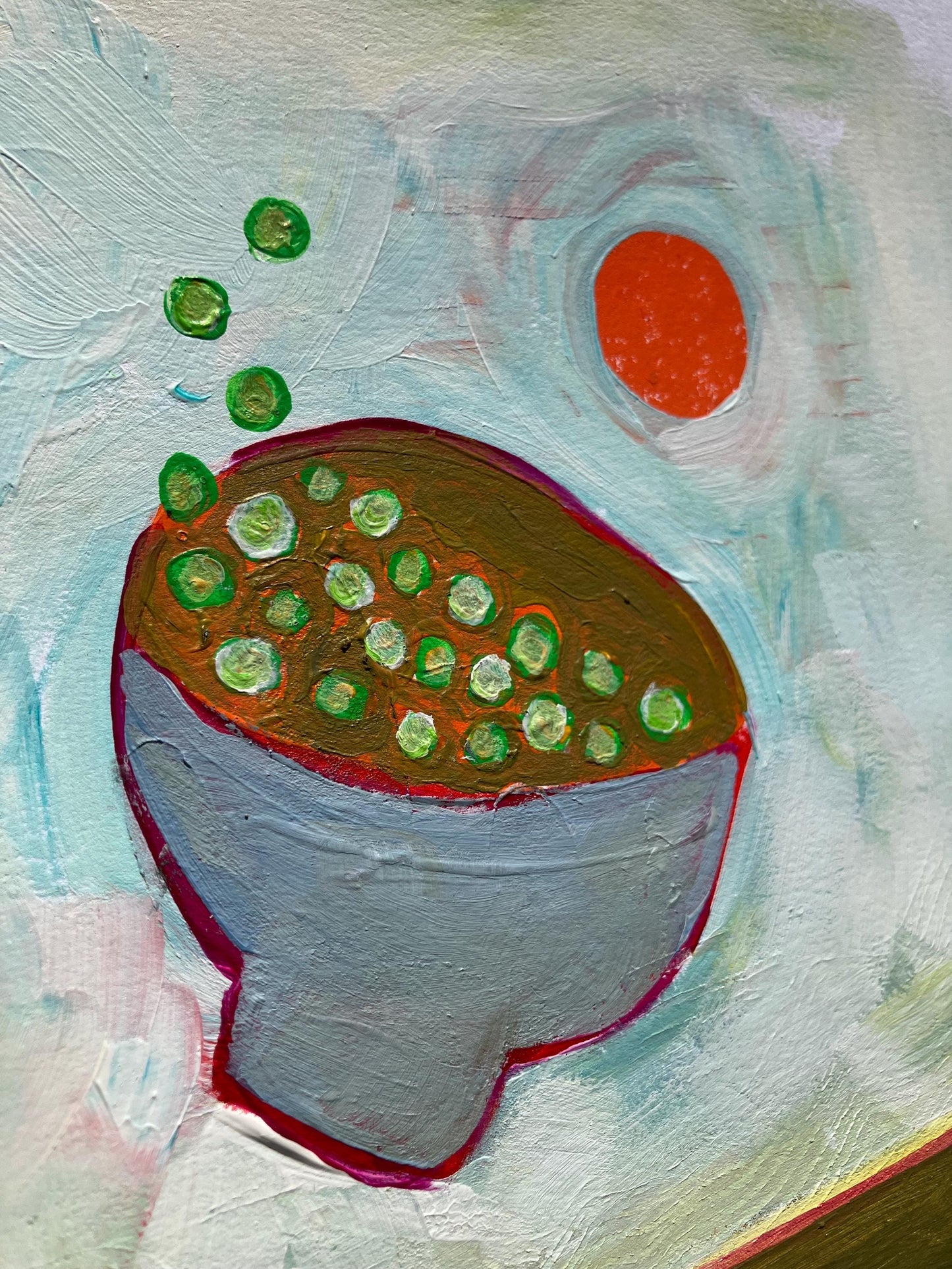Falling bowl of peas - Original acrylic painting (8x10in)